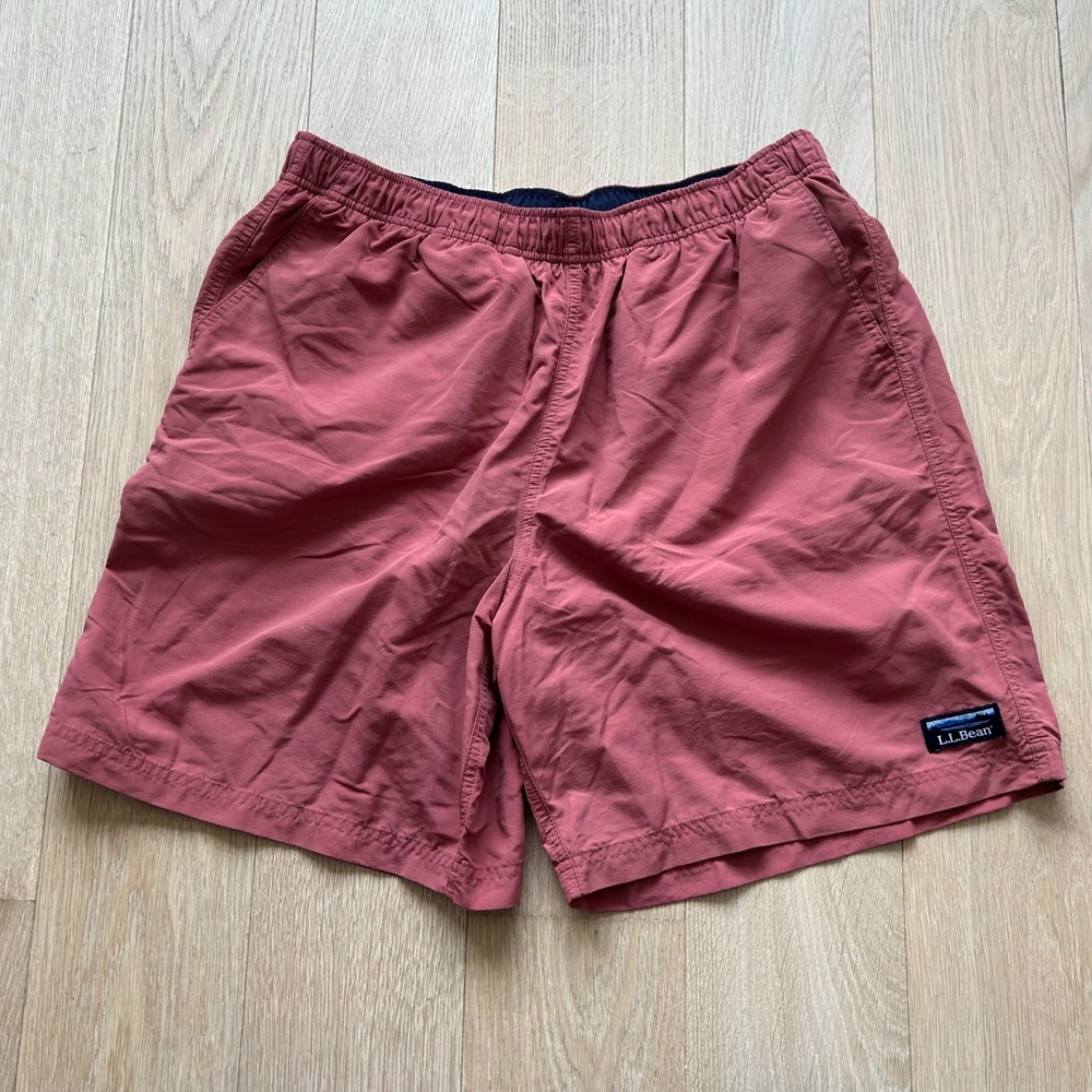 L.L.Bean Supplex Nylon Shorts Outdoor Hiking Fishing Swim Large Red Mesh Lined